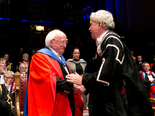 President Higgins is conferred with an honorary degree by Vice-Chancellor Prof Sir Tim O’Shea