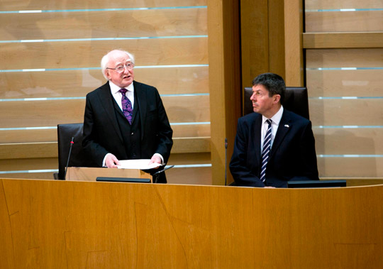 President Higgins addresses a meeting of Members of the Scottish Parliament 