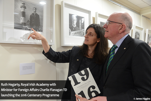 L to R Ruth Hegarty, Royal Irish Academy with Minister for Foreign Affairs Charlie Flanagan TD launching the 2016 Centenary Programme in the United States of America today in New York City at the Irish consulate. Thursday, January 7, 2016 Photo: James Higgins