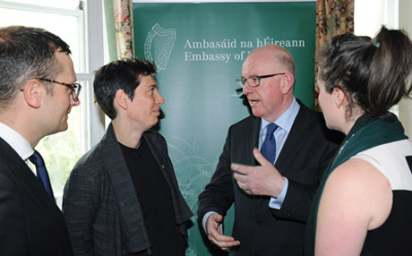 Charlie Flanagan TD, Minister for Foreign Affairs and Trade at the Irish Embassy in London, 5th September 2014. Pictured 3rd left with Patrick Harte from the London Irish Lawyers Association, Jennie McShannon from Irish in Britain and Cliodhnagh Conlon from the London Irish Business Society.