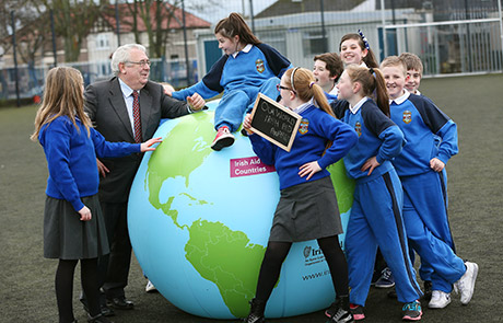 Minister Joe Costello with Schoolchildren from Gaelscoil Bharra, Cabra