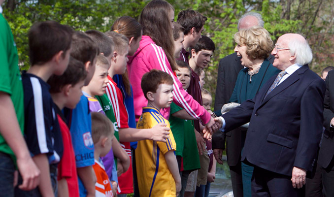Visit to Chicago, Illinois & Bloomington, Indiana, USA by The President of Ireland and Sabina Higgins. Pictured is President Higgins and Sabina Higgins meeting children at Gaelic Park, Chicago. Picture by Shane O'Neill / Copyright Fennell Photography 2014.