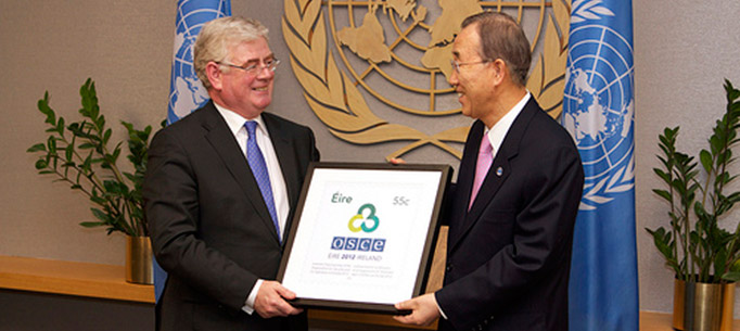 Launch of OSCE stamp by Tánaiste with UN Secretary General Ban Ki-moon