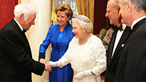 Photo shows from left  Irish Poet, Seamus Heaney ;  President Mary McAleese ;  Her Majesty Queen Elizabeth ; HRH Duke of Edinburgh ; Dr Martin McAleese before the State Dinner in Dublin Castle while on the second day of State Visit to Ireland.