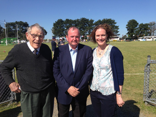 Jim Harkin of Victoria GAA; Liam O’Neill, President GAA; Sarah Mangan, Deputy Head of Mission at Gaelic Park, Melbourne.