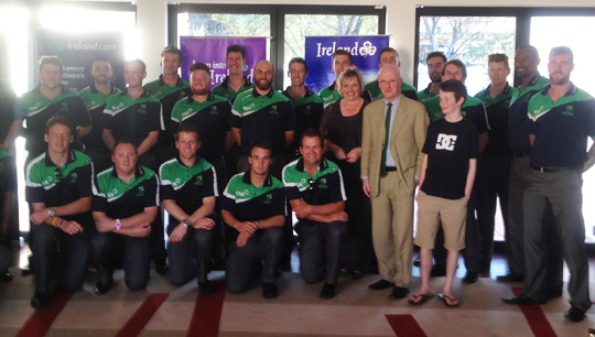 Ambassador White welcomes the squad to the Irish Embassy on 4 October ahead of their matches against the ACT Comets. 