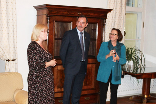 Ambassador Flood hosts a reception to mark the film collaboration project ENGAGE 2014 workshop.