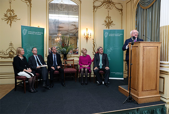 President Higgins at the launch of his book of speeches entitled 'When Idea's Matter - Speeches for an Ethical Republic' at the Embassy of Ireland, London. Photo Credit: Maxwell Photography 