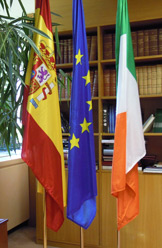 The EU, Ireland and Spanish flags