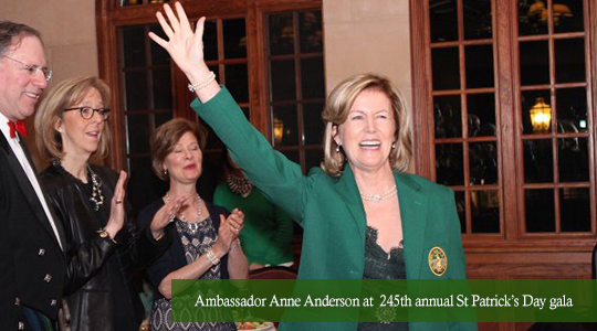 Ambassador Anne Anderson welcomed as the first female honorary member Friendly Sons of St Patrick