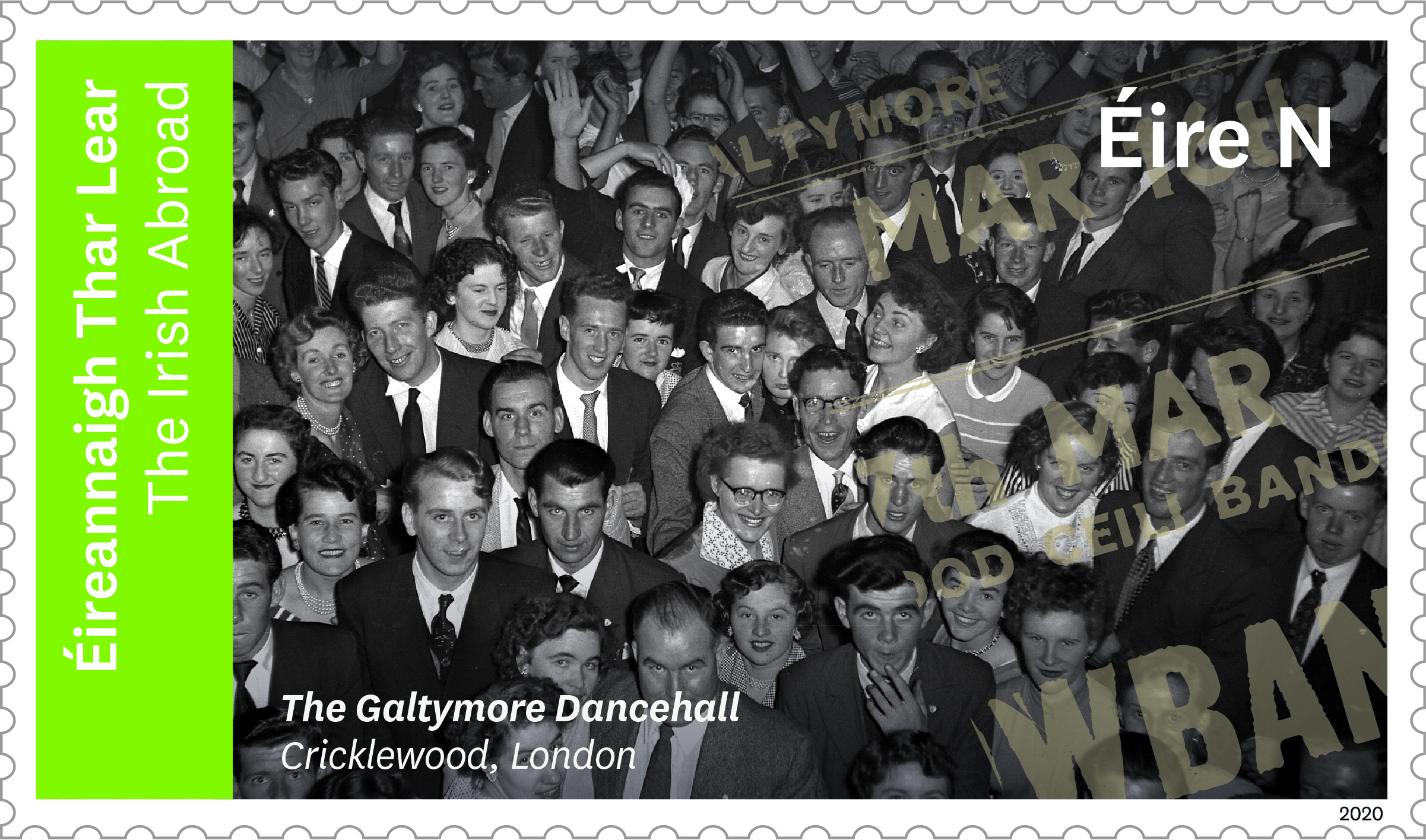 An Post 2020 special edition diaspora postage stamp depicting a London dance hall