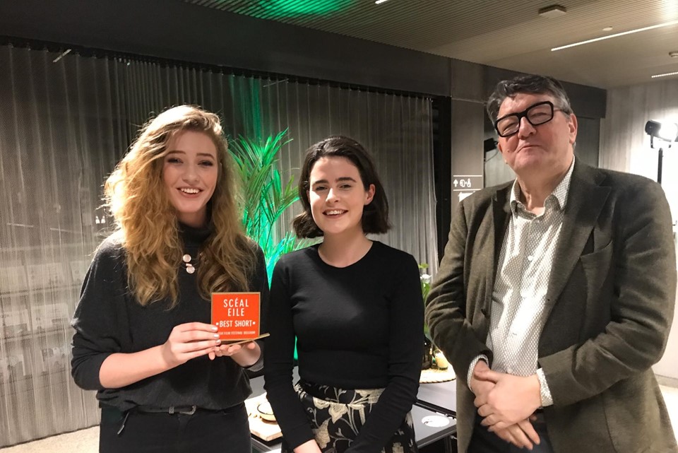 Winner of the Best Short Film Award at Scéal Eile, Irish Film Festival Belgium Jessica Patterson, pictured with Deputy Head of Mission Aisling O’Leary and Head of Enterprise Ireland Benelux Patrick Torrekens. Photo credit: Declan Lynch