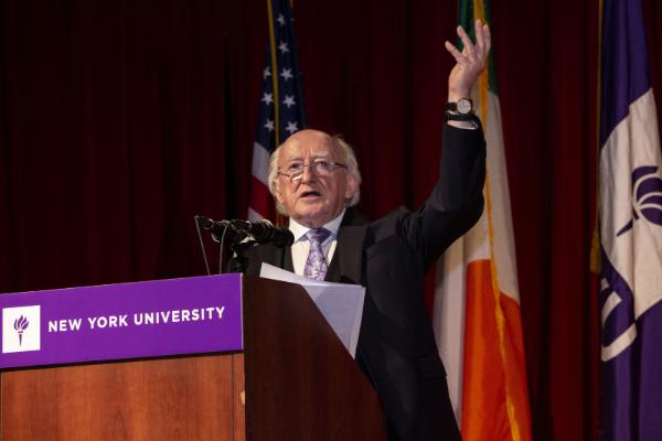 President Higgins speaking at NYU
