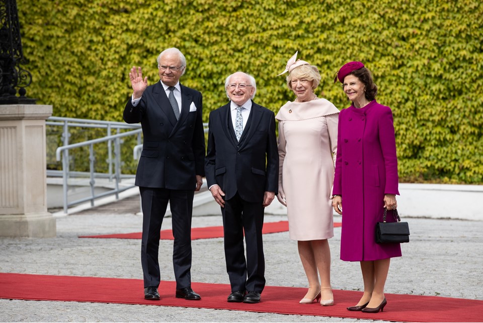 Welcome ceremony for King Carl XVI Gustaf of Sweden and Queen Silvia by President Michael D. Higgins and his wife Sabina Higgins