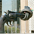 Non Violence sculpture by Swedish artist Carl Fredrik Reuterswärd. UN HQ New York